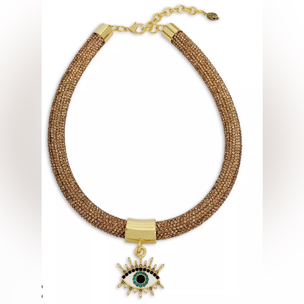 Kurt Geiger Gold and Brown Evil Eye Pendant Necklace